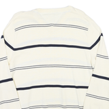 TOMMY HILFIGER Mens White & Navy Striped Patterned V-Neck Cable Knit Jumper M