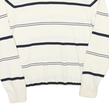 TOMMY HILFIGER Mens White & Navy Striped Patterned V-Neck Cable Knit Jumper M