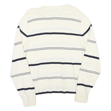 TOMMY HILFIGER Mens White & Navy Striped Patterned V-Neck Cable Knit Jumper M