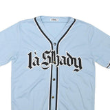 LA SHADY Mens Blue Baseball T-Shirt M Short Sleeve V-Neck Button Front Jersey