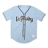 LA SHADY Mens Blue Baseball T-Shirt M Short Sleeve V-Neck Button Front Jersey