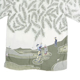CHEROKEE Mens White & Green Golf Print Cotton Blend Shirt M Casual Short Sleeve