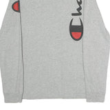 CHAMPION Mens Grey Graphic T-Shirt M Long Sleeve Crew Neck Cotton Logo
