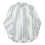 FALCONALLE Mens White & Grey Striped Shirt M Classic Cotton Blend Long Sleeve