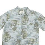 ISLAND SHORES Mens Green & Grey Tropical Print Shirt XL Cotton Blend Summer