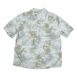 ISLAND SHORES Mens Green & Grey Tropical Print Shirt XL Cotton Blend Summer