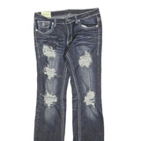 MACHINE Womens Regular Fit Blue Denim Distressed Straight Jeans W32 L32 Stylish