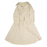 ZELLY Womens Cream Coat M Cotton Blend Plain Button Closure Elegant Midi Length