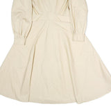 ZELLY Womens Cream Coat M Cotton Blend Plain Button Closure Elegant Midi Length