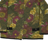 Womens Green Floral Patterned Quilted Button Jacket L Polyester Blend Casual