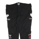 JOHN DOE Mens Cotton Blend Black Regular Cargo Trousers W42 L32 Embroidery