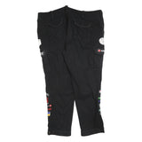 JOHN DOE Mens Cotton Blend Black Regular Cargo Trousers W42 L32 Embroidery
