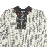 BERGENS Womens Cream & Grey Patterned Wool Jumper Round Neck Basic Knit L