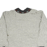 BERGENS Womens Cream & Grey Patterned Wool Jumper Round Neck Basic Knit L