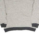 BERGENS Womens Cream & Grey Patterned Wool Jumper Round Neck Basic Knit L