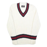 REDAY STEADY GO Womens White Navy & Red Patterned Jumper V-Neck Cable Knit S