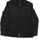 GUESS Mens Black Zip Jacket M Cotton Blend Hooded Casual Style