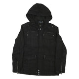 GUESS Mens Black Zip Jacket M Cotton Blend Hooded Casual Style