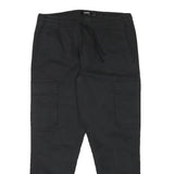 PULL & BEAR Mens Cotton Blend Black Relaxed Drawstring Cargo Trousers W32 L28