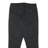 PULL & BEAR Mens Cotton Blend Black Relaxed Drawstring Cargo Trousers W32 L28