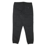 PULL & BEAR Mens Cotton Blend Black Relaxed Drawstring Cargo Trousers W32 L28