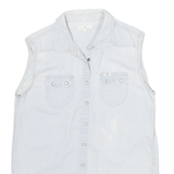 LEE Womens Light Blue Sleeveless Shirt S Cotton Blend Casual Summer Top