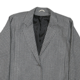 Womens Grey Synthetic Button Jacket L Woven Stripe Classic Tailored