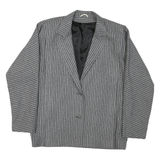 Womens Grey Synthetic Button Jacket L Woven Stripe Classic Tailored