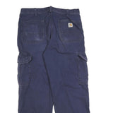 CARHARTT Mens Cotton Blend Navy Relaxed Cargo Trousers W36 L30 Workwear Zip