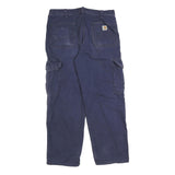 CARHARTT Mens Cotton Blend Navy Relaxed Cargo Trousers W36 L30 Workwear Zip