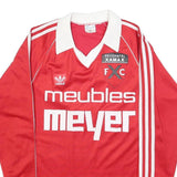 ADIDAS Mens Red White Classic Football Shirt Long Sleeve Collared Polyester M