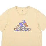 ADIDAS Mens Cream Graphic T-Shirt L Short Sleeve Crew Neck Cotton Blend