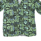 VINTAGE SUPPLY Mens Black Green Abstract Print Shirt L Relaxed Cotton Blend