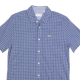 LACOSTE Mens Blue Check Shirt S Cotton Short Sleeve Casual Lightweight