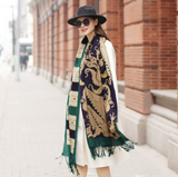 Anyyou 100% Merino Wool Green Archeologic Silk Satin Large Winter Scarf Pashmina Shawl Bandana Perfect For Women Ladies Fashion Style