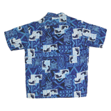 BAREFOOT IN PARADISE Mens Blue Casual Cotton Shirt L Footprint Print Relaxed