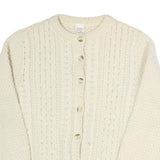 ST MICHAEL Womens Cream Button Up Cardigan Chunky Knit Plain Crew Neck S Wool