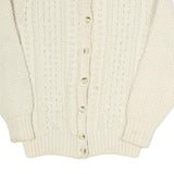 ST MICHAEL Womens Cream Button Up Cardigan Chunky Knit Plain Crew Neck S Wool