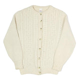 ST MICHAEL Womens Cream Button Up Cardigan Chunky Knit Plain Crew Neck S Wool
