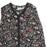 OH MAMMA Womens Black Floral Printed Button Long Sleeve Shirt L Cotton Blend