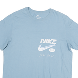 NIKE Mens Blue Graphic T-Shirt L Short Sleeve Crew Neck Casual Cotton Blend