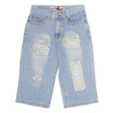 JEANS TONG LIN NIAO Mens Denim Blue Patchwork Casual Shorts M W30