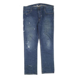 CARHARTT Mens Jeans Blue Regular Straight Denim W38 L32 Paint Splatter Zip