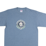 C&H Mens Blue Crew Neck T-Shirt M Cotton Graphic Print Casual