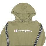 CHAMPION Womens Green Crop Pullover Hoodie S Logo Tape Detail Casual