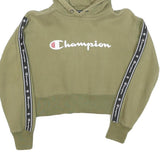 CHAMPION Womens Green Crop Pullover Hoodie S Logo Tape Detail Casual