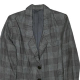 Womens Grey Check Button Jacket M Synthetic Woven Classic Timeless