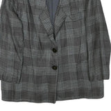 Womens Grey Check Button Jacket M Synthetic Woven Classic Timeless