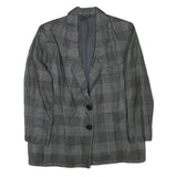 Womens Grey Check Button Jacket M Synthetic Woven Classic Timeless