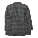 Womens Grey Check Button Jacket M Synthetic Woven Classic Timeless